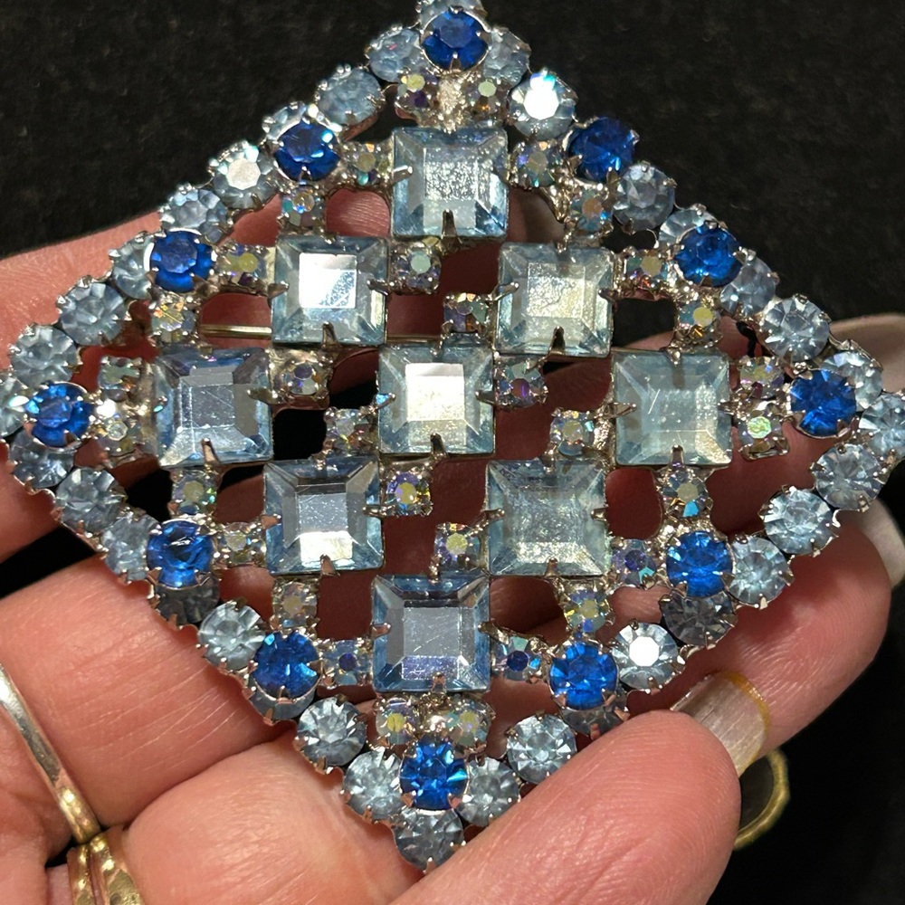 NWT Julianna Delizza & Elster (Rare Find) Blue and AB Silver Rhinestone Brooch